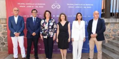 imagen de la noticia La consejera de Economía, Empresas y Empleo, Patricia Franco, presenta, en la Real Fundación de Toledo, la VI Edición de Conecta Fiction & Entertainment, junto con la directora del evento, Géraldine Gonard